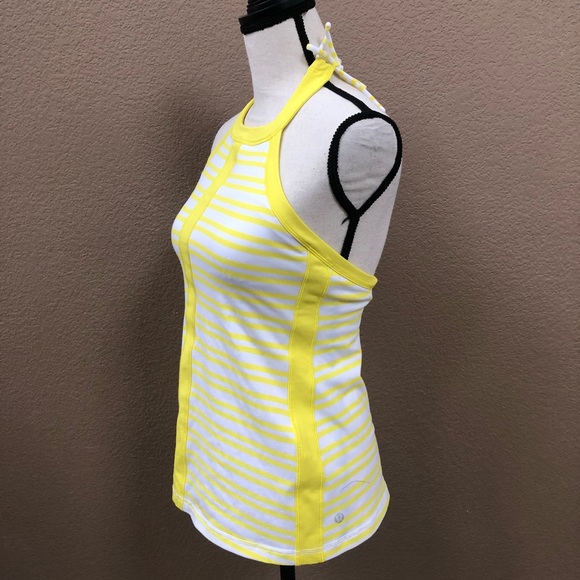 Lululemon yellow white stripe halter tank top Sz 6 - Picture 2 of 7